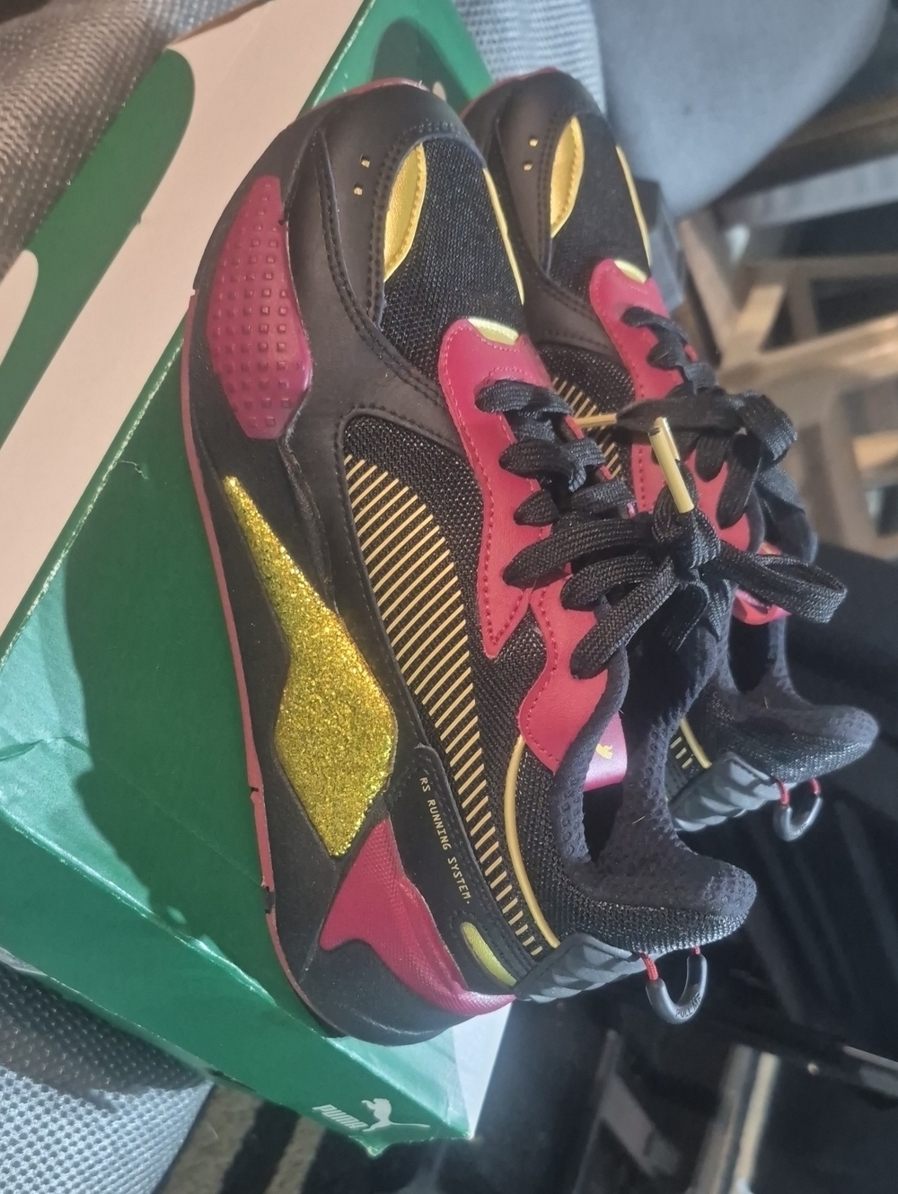 Puma Womans Rs-X Black, Pink & Gold Glitter Sneakers-worn Only Twice